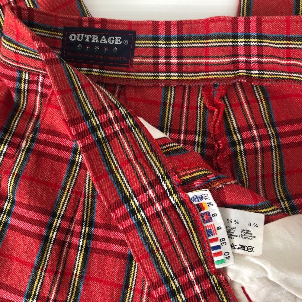 Vintage 90’s Red Plaid Stirrup Pants, 24* - Picture 3 of 12